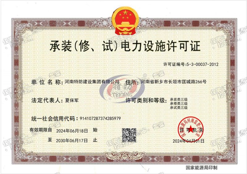 承裝（修、試）電力設(shè)施許可證